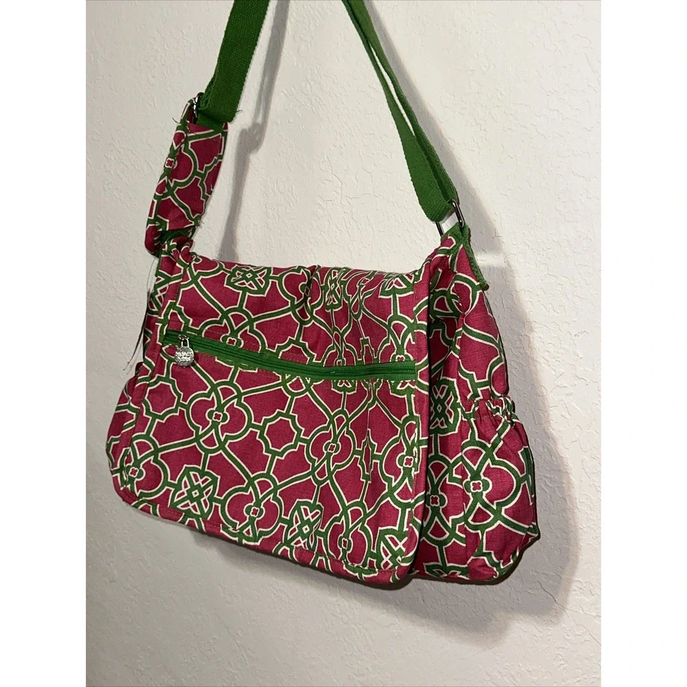 Buckhead Betties Lattice Diaper Bag Baby Large Pink & Green NWT A16